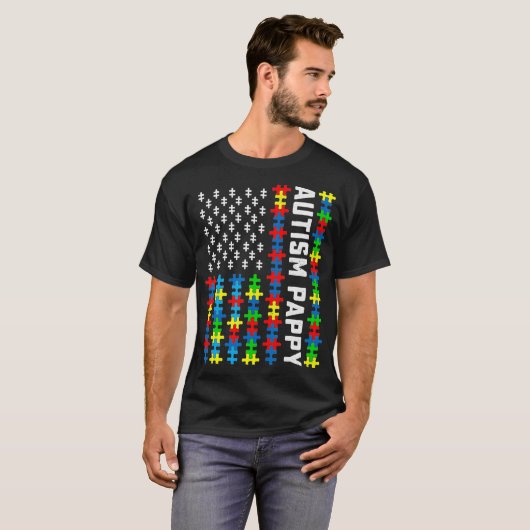 Retro Autism Awareness USA Flag Pappy Support Auti T-shirt (Voorkant volledig)