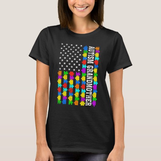 Retro Autism Grandmoeder American Flag Love Autism T-shirt (Voorkant)