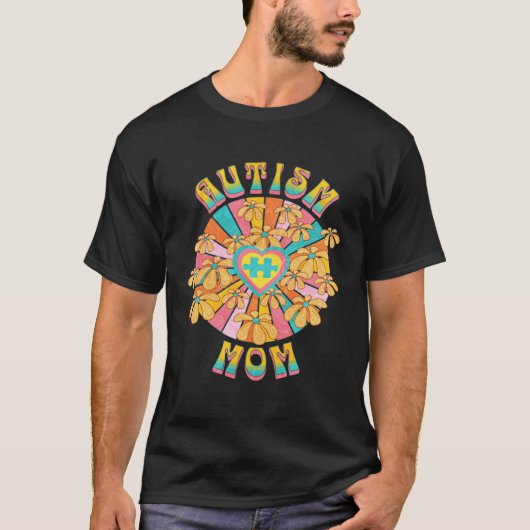 Retro Autism Mom Floral Awareness and Acceptance T-shirt (Voorkant)