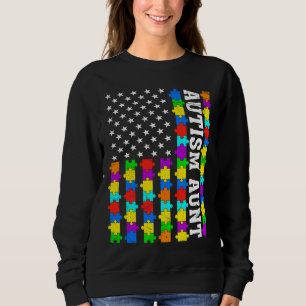 Retro Autism tante American Flag Love Autism Aware Trui