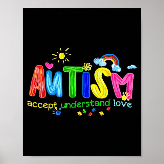 Retro Autisme Accepteer Begrijp Liefde om te Zijn Poster (Voorkant)