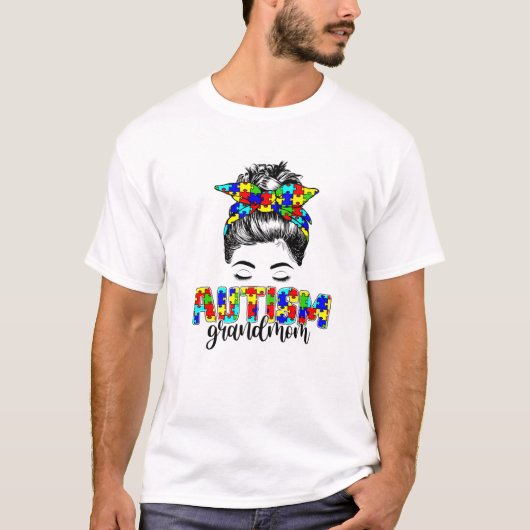 Retro Autisme Bewustzijn Rommelige Knot Grootmoede T-shirt (Voorkant)