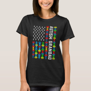 Retro Autisme Bewustzijn Usa Vlag Grootvader Steun T-shirt