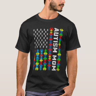 Retro Autisme Bewustzijn Usa Vlag Moeder Steun Aut T-shirt