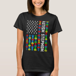 Retro Autisme Bewustzijn Usa Vlag Stepmom Steun Au T-shirt