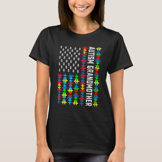 Retro Autisme Bewustzijn VS Vlag Grootmoeder Steun T-shirt (Voorkant)