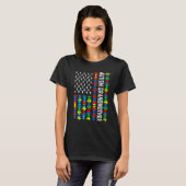 Retro Autisme Bewustzijn VS Vlag Grootmoeder Steun T-shirt (Voorkant volledig)