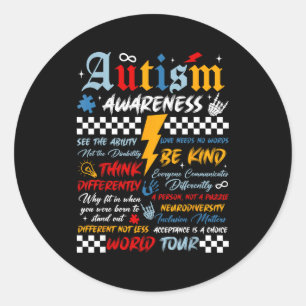 Retro autisme bewustzijn wereldtour puzzelstuk ronde sticker