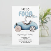 Retro Auto 4e Verjaardag Kaart (Staand voorkant)