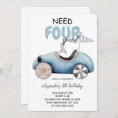 Retro Auto 4e Verjaardag Kaart (Voorkant / Achterkant)