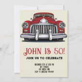 Retro Auto 50e Verjaardag uitnodiging (Voorkant)