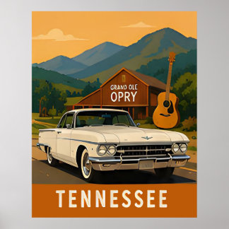 🏔️ Retro auto alpiene weg kunstwerk ✨ Poster