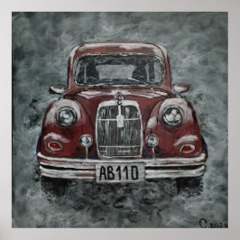 retro, auto, auto, poster