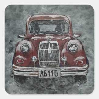 retro, auto, auto, vierkante sticker