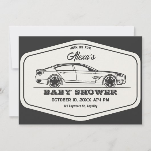  retro auto baby shower kaart (Voorkant)
