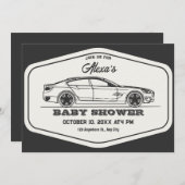  retro auto baby shower kaart (Voorkant / Achterkant)