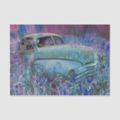 Retro-auto Blauwgroen blauw, oude kunst Tissuepapier (Voorkant)