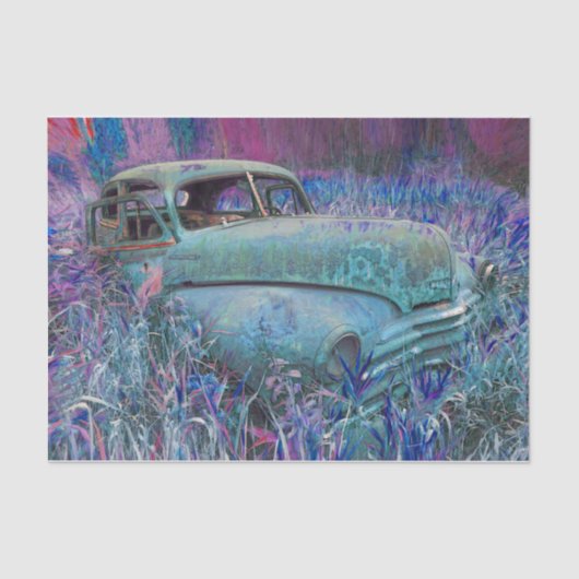 Retro-auto Blauwgroen blauw, oude kunst Tissuepapier (Voorkant)
