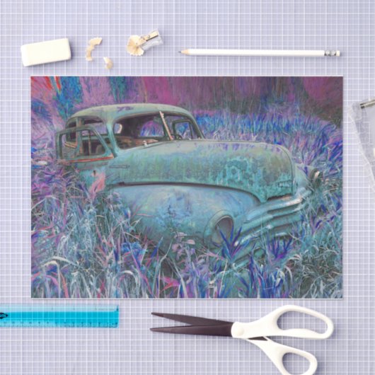 Retro-auto Blauwgroen blauw, oude kunst Tissuepapier (Craft)