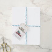 Retro auto, dennenboom, confetti, vrolijk kerstfee cadeaulabel (Met Touw)