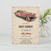 Retro auto douche verjaardagsuitnodiging kaart (Staand voorkant)