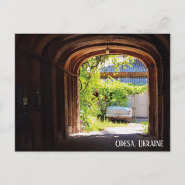 Retro auto en brievenbussen Odesa Ukraine Briefkaa Briefkaart