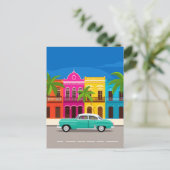 Retro auto en kleurrijke koloniale gebouwen Cuba Briefkaart (Staand voorkant)