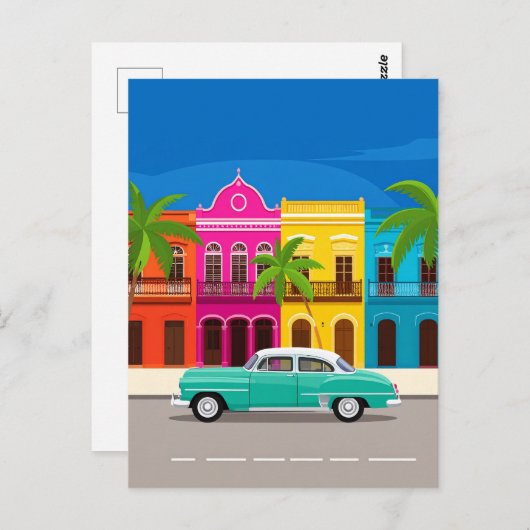 Retro auto en kleurrijke koloniale gebouwen Cuba Briefkaart (Voorkant / Achterkant)