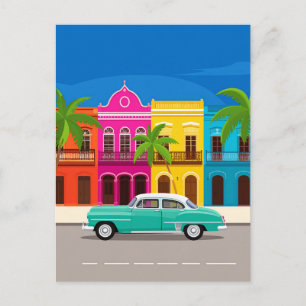 Retro auto en kleurrijke koloniale gebouwen Cuba Briefkaart