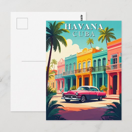 Retro auto en kleurrijke koloniale gebouwen in Cub Briefkaart (Voorkant / Achterkant)
