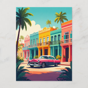 Retro auto en tropische Havana Vintage Travel Briefkaart