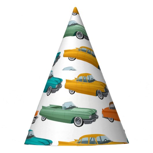 Retro Auto Fifties Stijl Patroon Feesthoedjes (Voorkant)