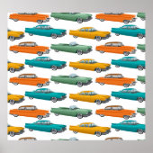 Retro Auto Fifties Stijl Patroon Poster (Voorkant)
