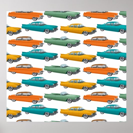 Retro Auto Fifties Stijl Patroon Poster (Voorkant)