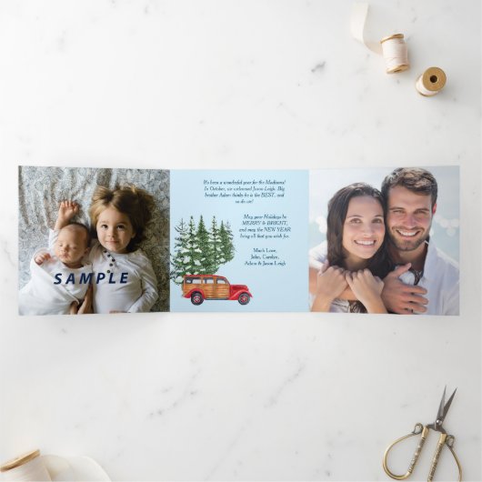 Retro Auto Foto Sjabloon Trifold Christmas Kaart (Binnen)