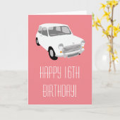 Retro auto Happy 16e verjaardag Kaart (Gele Bloem)