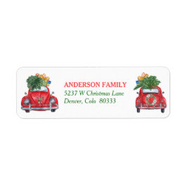 Retro auto heen en weer kerst retouradres etiket