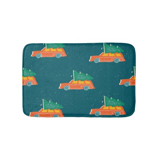 Retro auto kerstboom patroon badmat (Voorkant)