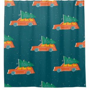 Retro auto kerstboom patroon douchegordijn