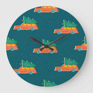Retro auto kerstboom patroon grote klok