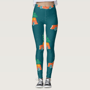 Retro auto kerstboom patroon leggings