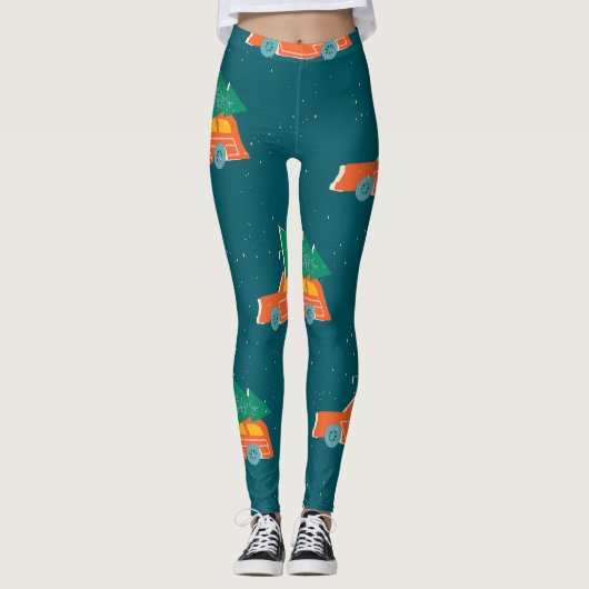 Retro auto kerstboom patroon leggings (Voorkant)