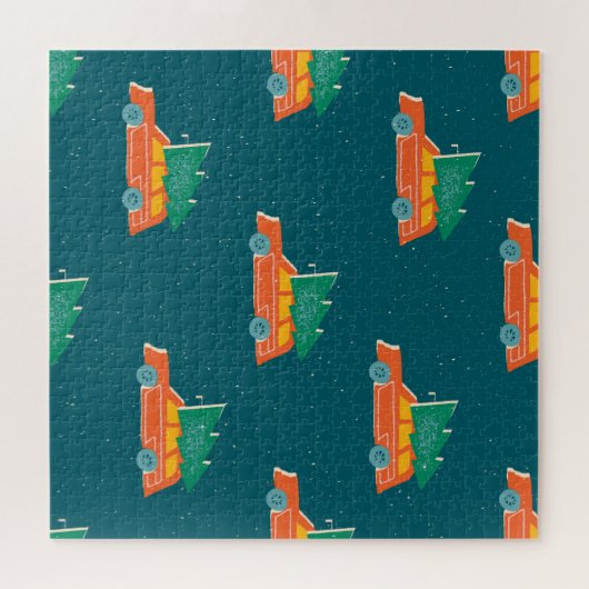 Retro auto kerstboom patroon legpuzzel (Horizontaal)