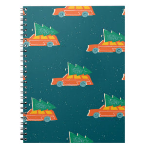 Retro auto kerstboom patroon notitieboek