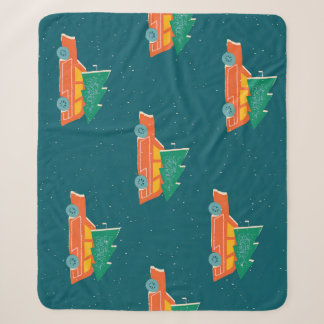 Retro auto kerstboom patroon sherpa deken