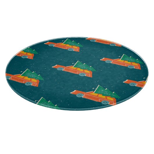 Retro auto kerstboom patroon snijplank (Hoek)