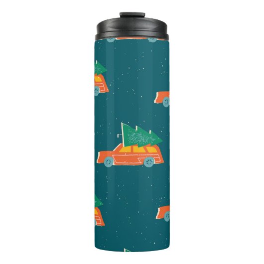 Retro auto kerstboom patroon thermosbeker (Voorkant)