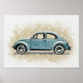 Retro auto kunstwerk - Blauwe kleur Poster