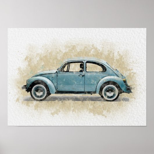 Retro auto kunstwerk - Blauwe kleur Poster (Voorkant)