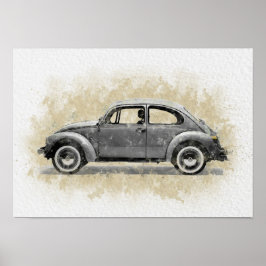Retro auto kunstwerk - grijze kleur poster